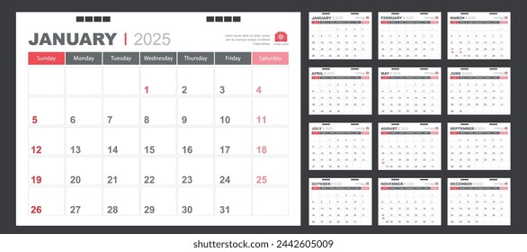 Calendar for 2025 red background