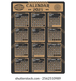 Calendar for 2025. Removable calendar for the month. Vector illustration