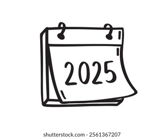 calendar 2025 sign doodle hand drawn icon. Outline drawing calendar 2025 line clipart symbol. Vector illustration