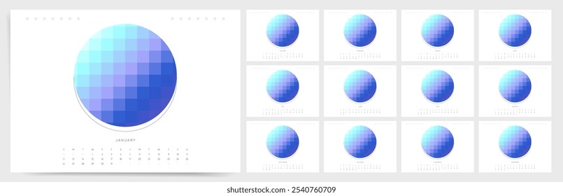 Calendar 2025, simple design template planner 2025, with modern minimalist style. Calendar vector with circle space for branding image or logo.