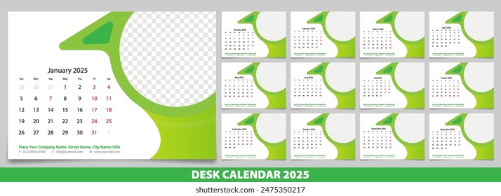 Calendar 2025 with simple and modern design, Week starts Monday, Simple calendar layout or Yearly diary Organizer in English. New Calander design 2025 vector eps.