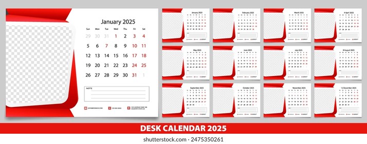 Calendar 2025 with simple and modern design, Week starts Monday, Simple calendar layout or Yearly diary Organizer in English. New Calander design 2025 vector eps.