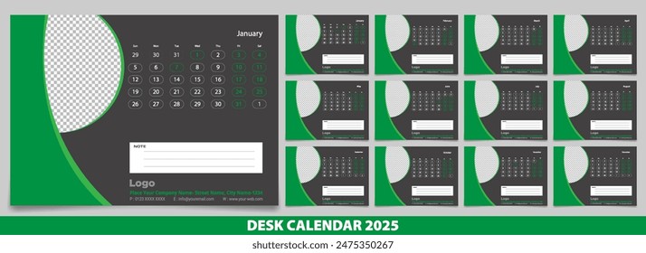 Calendar 2025 with simple and modern design, Week starts Monday, Simple calendar layout or Yearly diary Organizer in English. New Calander design 2025 vector eps.