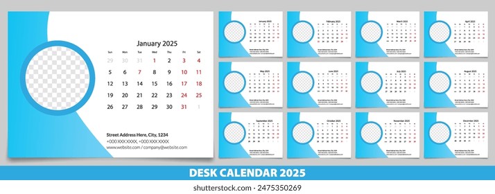 Calendario 2025 con diseño simple y moderno, La semana comienza el lunes, Diseño de calendario simple o Diario Anual Organizador en Inglés. Nuevo Calander diseño 2025 Vector eps.