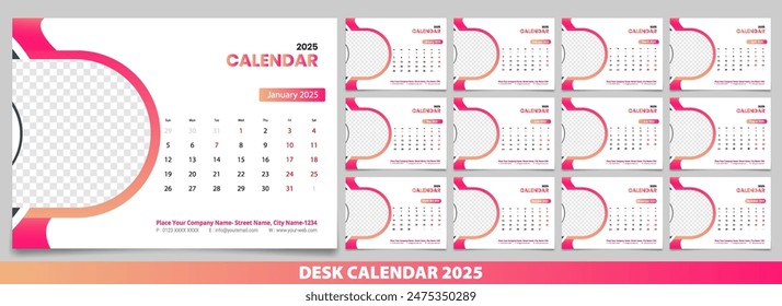 Calendar 2025 with simple and modern design, Week starts Monday, Simple calendar layout or Yearly diary Organizer in English. New Calander design 2025 vector eps.