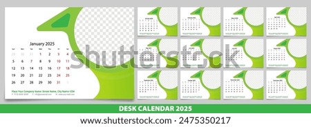 Calendar 2025 with simple and modern design, Week starts Monday, Simple calendar layout or Yearly diary Organizer in English. New Calander design 2025 vector eps.