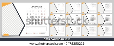 Calendar 2025 with simple and modern design, Week starts Monday, Simple calendar layout or Yearly diary Organizer in English. New Calander design 2025 vector eps.
