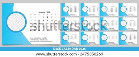 Calendar 2025 with simple and modern design, Week starts Monday, Simple calendar layout or Yearly diary Organizer in English. New Calander design 2025 vector eps.