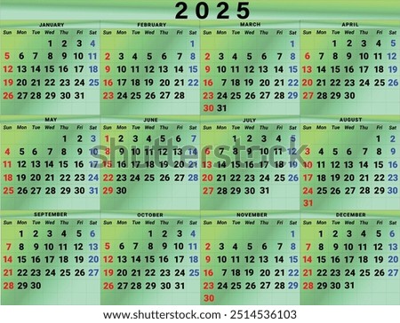 Calendar 2025 with simple and modern design, Week starts Monday, Simple calendar layout  Organizer in English. New Calander design 2025