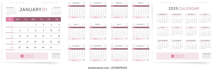 Calendar 2025, Square Calendar 2025 Sunday Start Corporate Design Template.