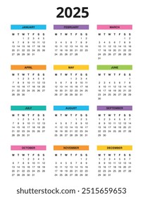 calendar 2025 start from January until December