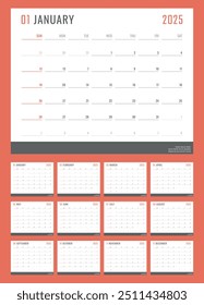 calendar for 2025 starts sunday, vector calendar design 2025 year