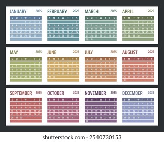 calendar for 2025 starts sunday, vector calendar design 2025 year
