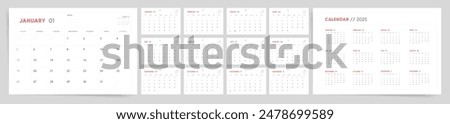 Calendar 2025, Calendar 2025 Sunday Start Corporate Design Template.