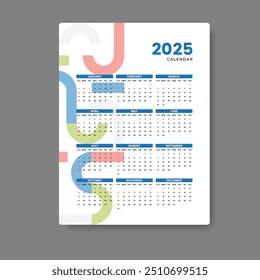 calendar 2025 tempalte design geometric background ,vector eps 10