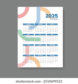 calendar 2025 tempalte design geometric background ,vector eps 10