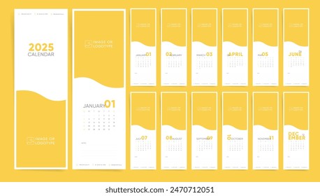 Calendar 2025 Template, Creative Vertical Monthly Pages 2025 Calendar Design.	