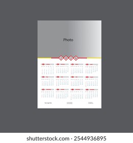 Calendar 2025 template, Desk Calendar 2025 Vector Design Template, Big set of Months, Wall calendar layout, Red cover design, vintage design, advertisement