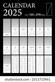 Kalender 2025 Vorlagenplaner Vektortagebuch im minimalistischen Stil, Hochformat