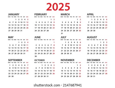 18,217 2025 calendar Images, Stock Photos & Vectors | Shutterstock