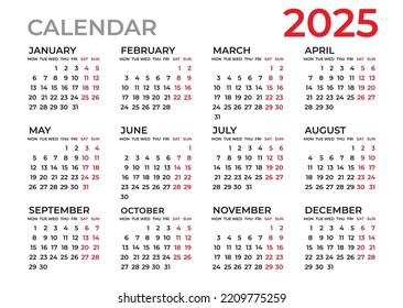 Calendar 2025 Template Planner 2025 Year Stock Vector (Royalty Free ...