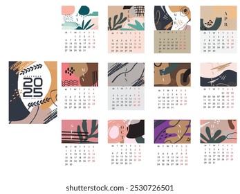 Calendar 2025 template retro grunge abstraction