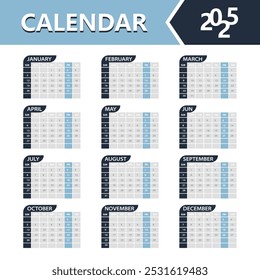 Calendar 2025, Calendar Template Vector Design For Wall and Desk