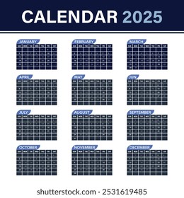 Calendário 2025, Modelo de calendário Vetor Design para parede e mesa
