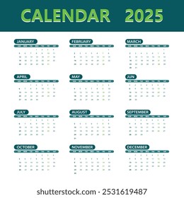 Calendar 2025, Calendar Template Vector Design For Wall and Desk