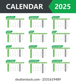 Calendário 2025, Modelo de calendário Vetor Design para parede e mesa