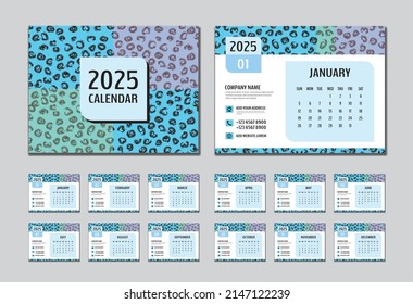 Calendar 2025 template vector, Set Desk calendar 2025 template, wall calendar design, Planner, Week start on Sunday, Horizontal layout, Set of 12 Months, cover design memphis style, vector eps10