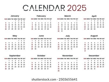 Plantilla Calendario 2025, сinicio de la semana 2025 Lunes, diseño de Vector corporativo, para la oficina.