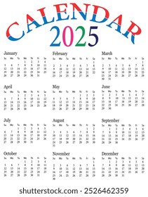 Calendar 2025 Vector Design. Monthly Calendar. Daily Planner. Calendar 2025 Vector Design. Planner vector illustration on isolated background