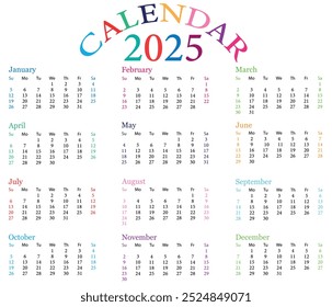 Calendar 2025 Vector Design. Wall Calendar 2025. Calendar 2025. Monthly Calendar. Daily Planner