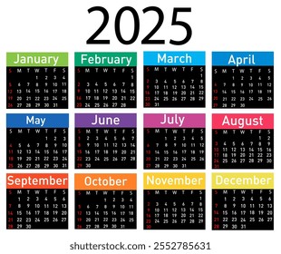 Calendar for 2025 vector illustration