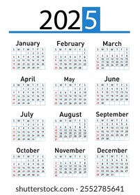 Calendario para la Ilustración vectorial 2025