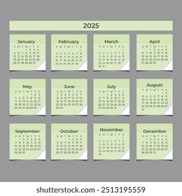 Kalender 2025 - Vektorgrafik. Die Woche beginnt am Montag