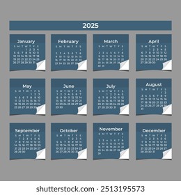 Calendar 2025 - vector illustration. Week starts on Monday