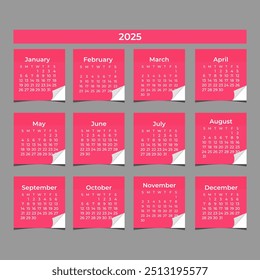 Calendar 2025 - vector illustration. Week starts on Monday