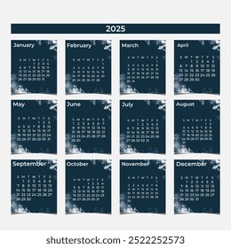 Calendar 2025 - vector illustration. Week starts on Monday