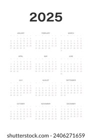Calendar 2025 vertical A3 A4 A5 week start Monday corporate design planner template. Vector graphic