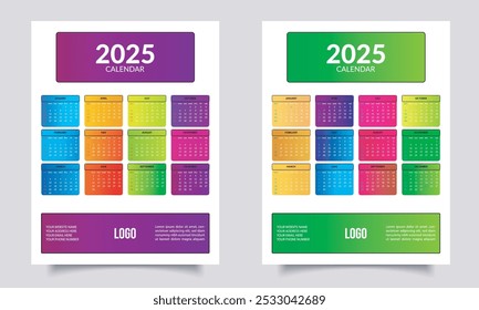Calendar 2025. Wall Calendar Design.	