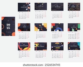 Calendario 2025 Wall Calendar 2025 Arte vectorial, iconos y gráficos gratis 
