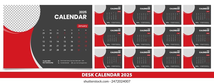 Calendar 2025 week start Monday corporate design template vector.