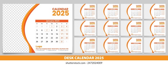 Calendar 2025 week start Monday corporate design template vector.