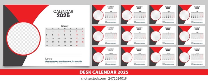 Calendar 2025 week start Monday corporate design template vector.
