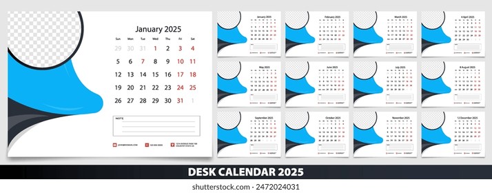 Calendar 2025 week start Monday corporate design template vector.