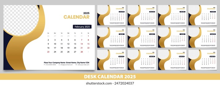 Calendar 2025 week start Monday corporate design template vector.