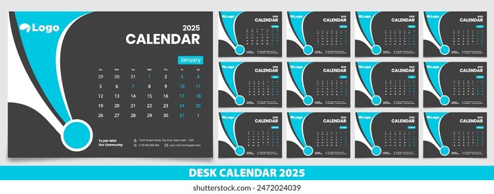 Calendar 2025 week start Monday corporate design template vector.