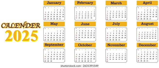 Calendar 2025 week start Monday corporate design planner template Flat vector illustration isolated on white background